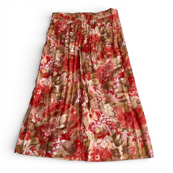 Floral Red and Brown Women's Skirt est sz: M - Picture 2 of 5